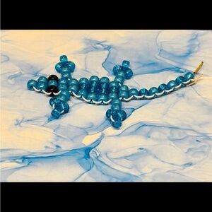 Handmade Blue and Black Beaded Lizard Keychain